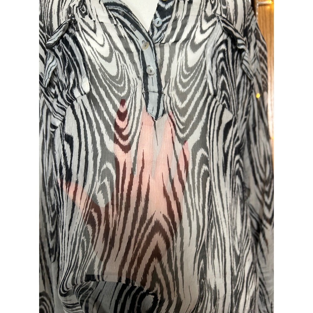 CASUAL STUDIO Sheer Zebra Print Neck Long Sleeve Button Up Blouse Top Women's L - Picture 2 of 8